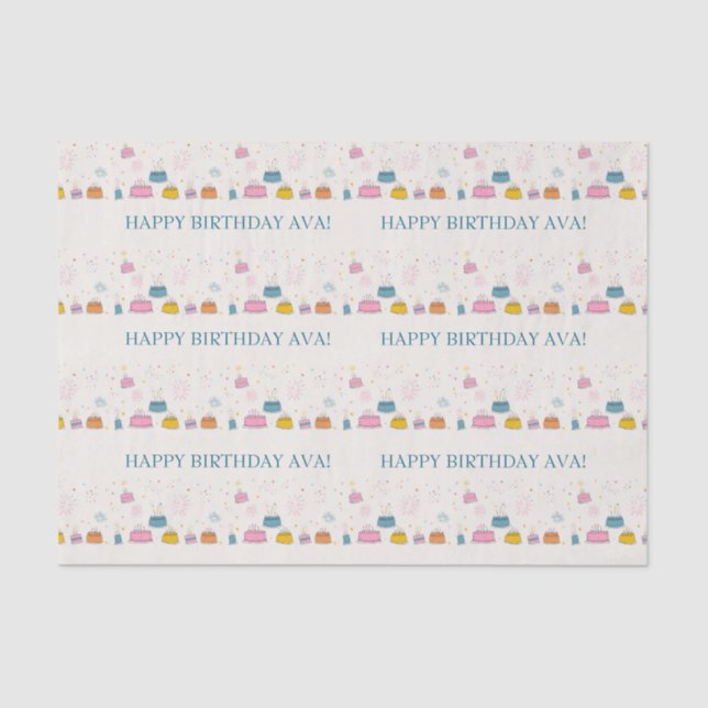 Papel De Seda Customizable Confetti & Cake Birthday  (Frente )