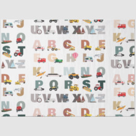 Papel De Seda Cute Alphabet ABC Trucks, Veículos De Transporte