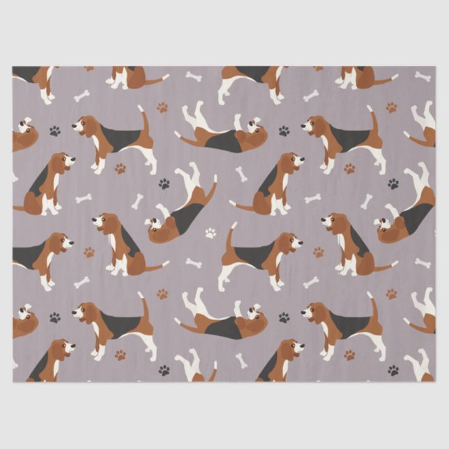Papel De Seda Cute Beagles Paws and Bones Gray (Frente )
