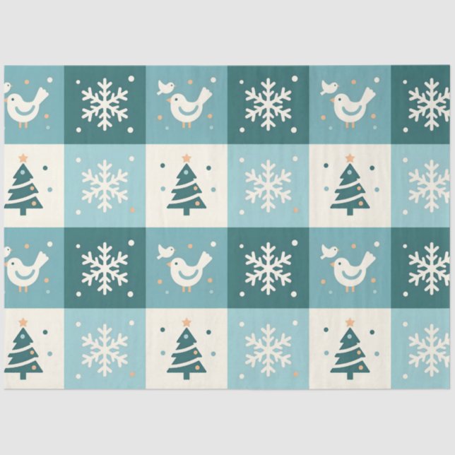 Papel De Seda Cute Birds & Snowflakes Christmas Winter Decoupage (Frente )