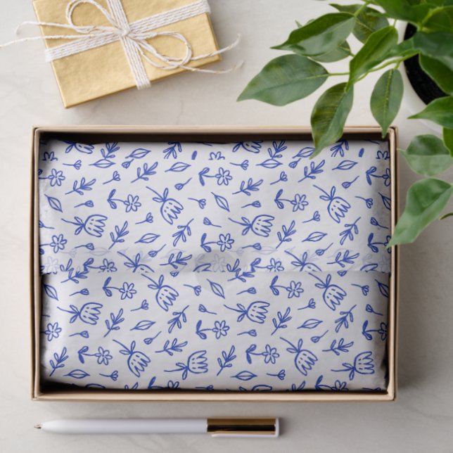 Papel De Seda Cute Blue and White Floral (Presente)
