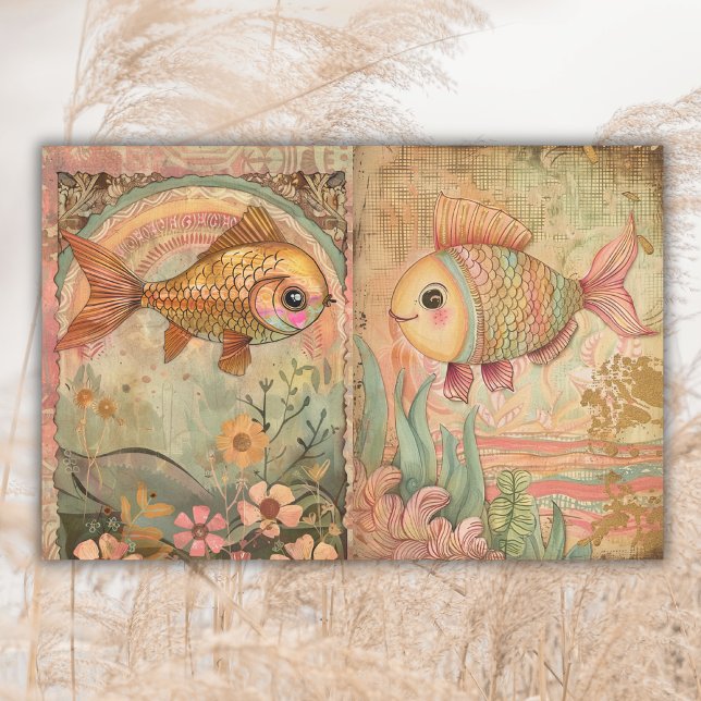 Papel De Seda Cute Boho Hippie Watercolor Fish Diário (Criador carregado)