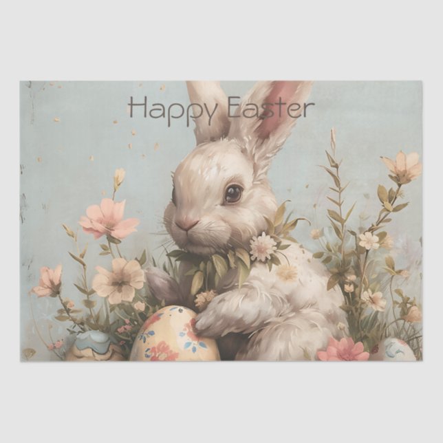 Papel De Seda Cute Bunny Eggs Flowers Easter  (Frente )