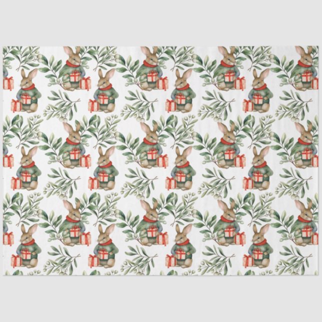 Papel De Seda Cute Bunny Rabbit Christmas Tissue Paper (Frente )