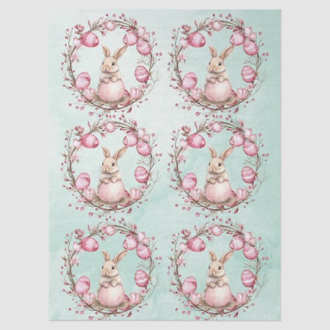 Papel De Seda Cute Bunny Rabbit  with Pink Easter Eggs n Wreath (Frente )