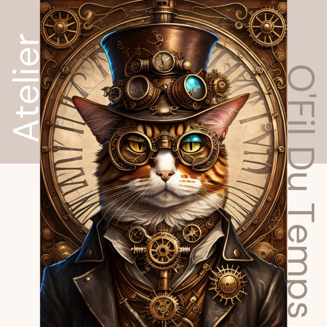 Papel De Seda Cute Cat Steampunk with Hat 13X19 (Criador carregado)