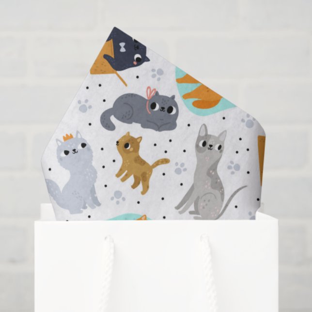Papel De Seda Cute cats Pattern Birthday for Cats (Sacola de presentes)
