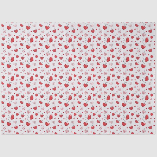 Papel De Seda Cute Cherry Hearts Boho Scandinavian Valentine  (Frente )