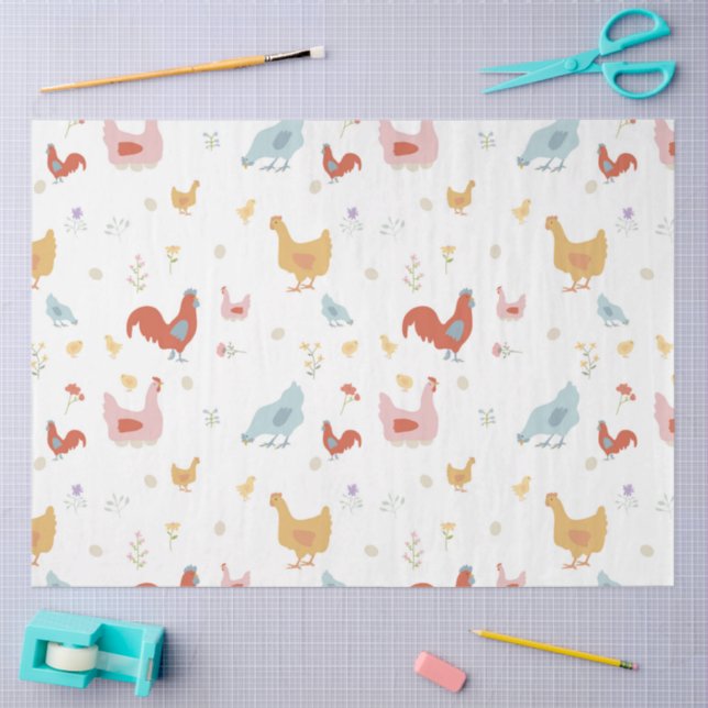Papel De Seda Cute Chickens Hens and Baby Chicks (Arte )