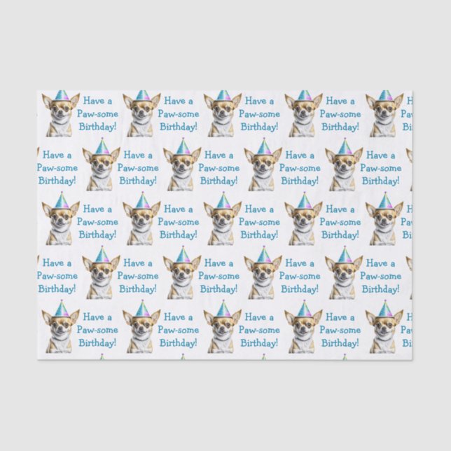 Papel De Seda Cute Chihuahua no Chapéu de Aniversário (Frente )