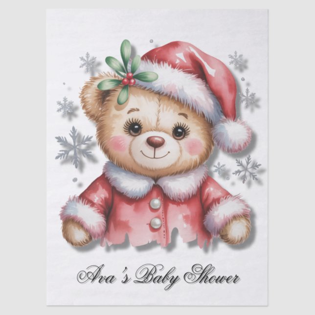 Papel De Seda Cute Christmas Bear and Snowflakes Baby Shower (Frente )