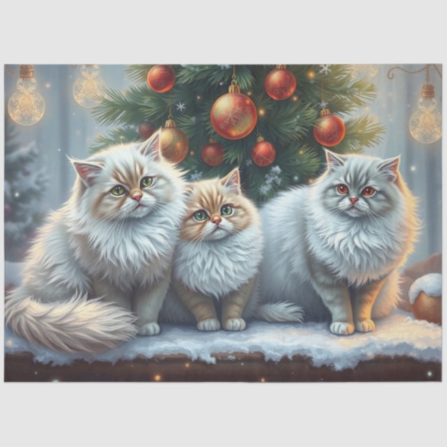 Papel De Seda Cute Christmas Cats Tissue Paper (Frente )