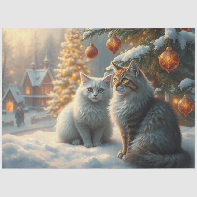 Papel De Seda Cute Christmas Cats Tissue Paper (Frente )