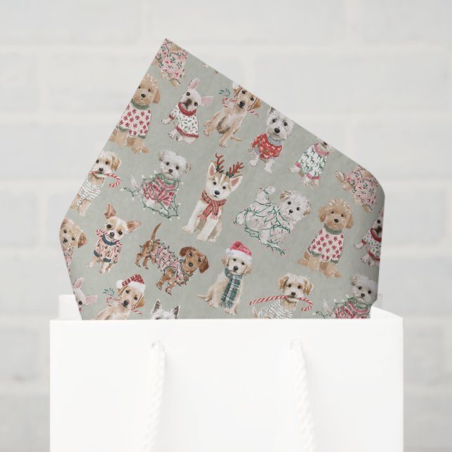 Papel De Seda Cute Christmas Dogs (Sacola de presentes)