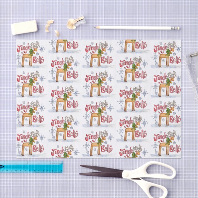 Papel De Seda Cute Christmas Reindeer, Jingle Bells Snowflakes (Arte )