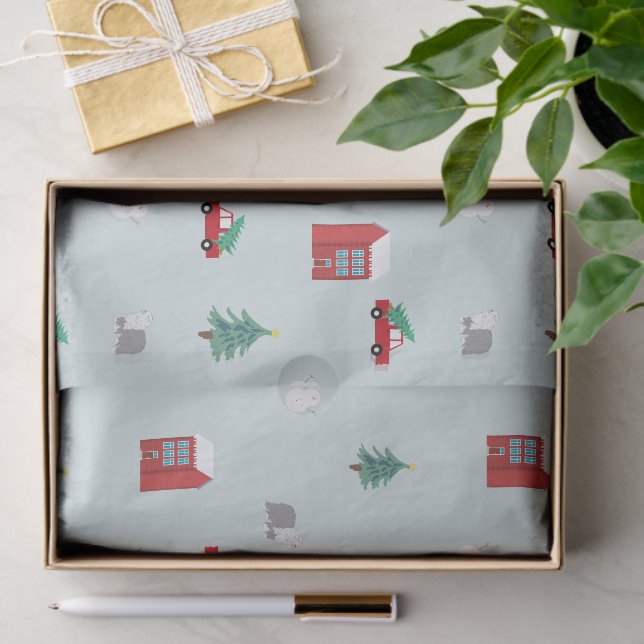 Papel De Seda Cute Christmas Village Pattern (Presente)