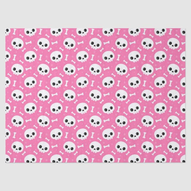 Papel De Seda Cute Crânio Rosa e Ossos Padrão de Halloween (Frente )