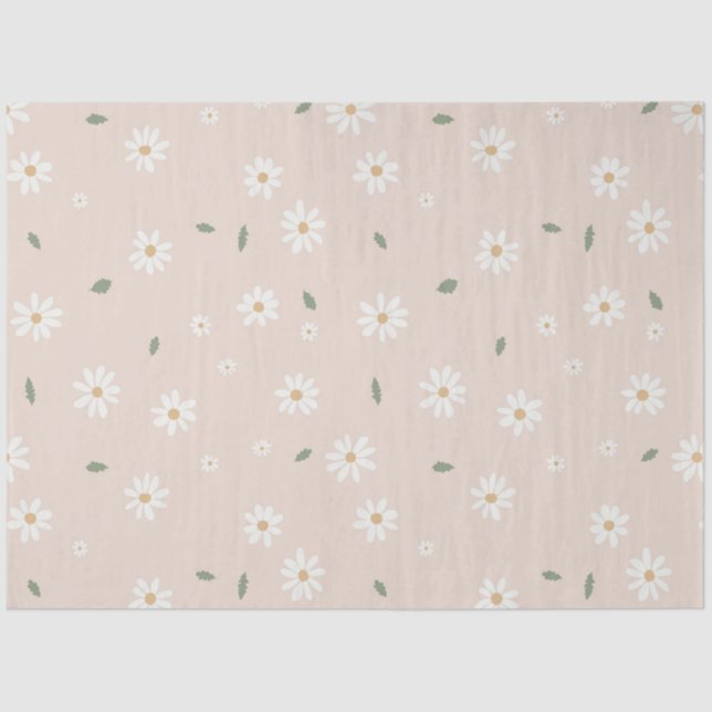 Papel De Seda Cute Daisy Floral Blossoms & Greenery (Frente )