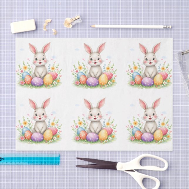 Papel De Seda Cute Easter Bunny And Eggs Modern Collection (Arte )