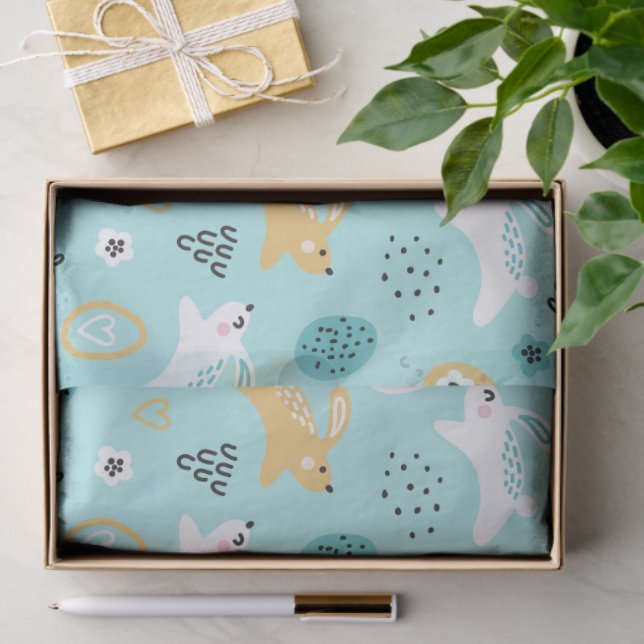 Papel De Seda Cute Easter Bunny Pattern Kawaii Rabbits Eggs  (Presente)