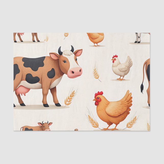 Papel De Seda Cute Farm Animals Barn Pattern (Frente )