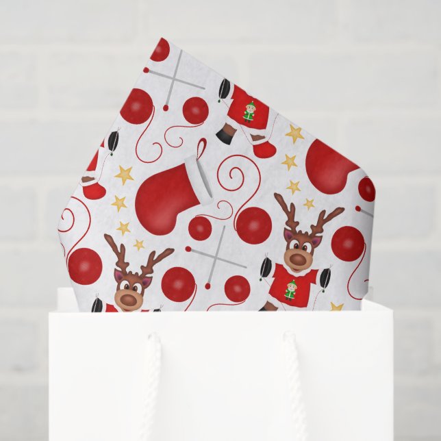Papel De Seda Cute Festive Red Christmas Reindeer (Sacola de presentes)