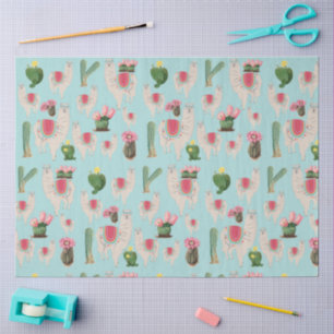 Papel De Seda Cute Fiesta Llama & Cactus Pattern