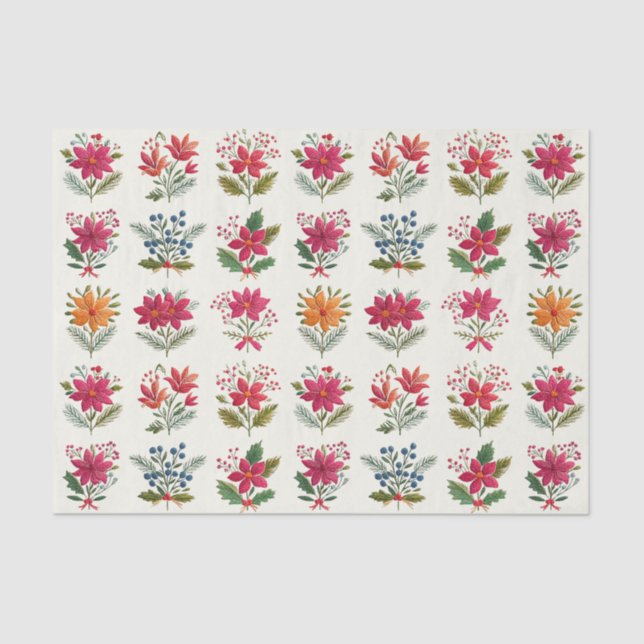 Papel De Seda Cute Floral Folk Christmas (Frente )