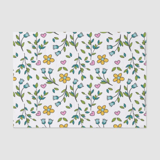 Papel De Seda Cute Flowers and Hearts Light Pattern (Frente )