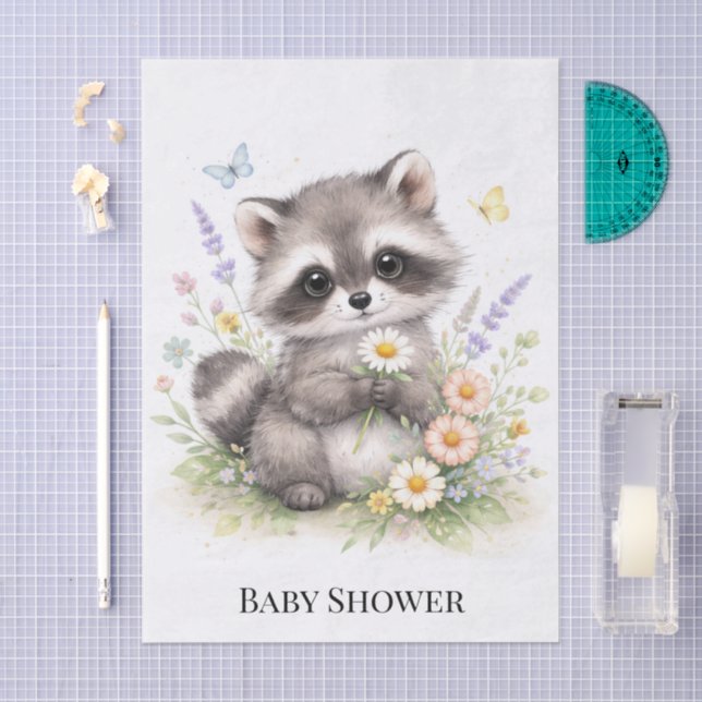 Papel De Seda Cute Forest Baby Raccoon Baby Shower (Arte )