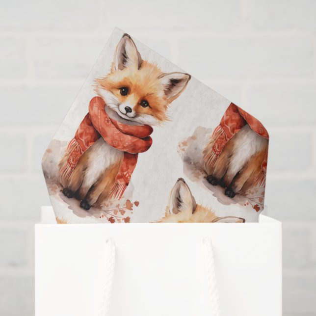 Papel De Seda Cute Fox Pup in a Red Scarf Pattern (Sacola de presentes)