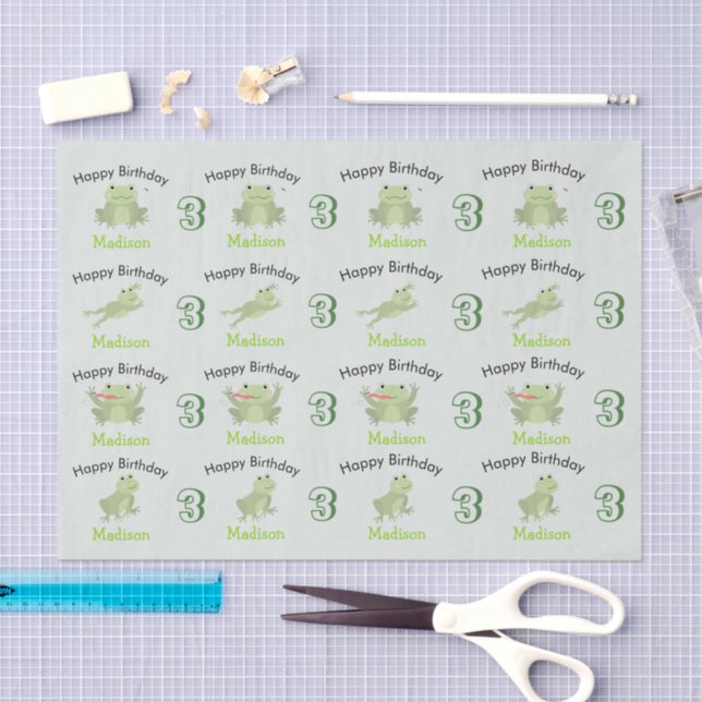 Papel De Seda Cute Frogs in Lily Pond Birthday Kids Name Age (Arte )