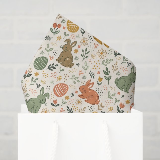 Papel De Seda Cute Hand Drawn Spring Bunnies Tissue Paper (Sacola de presentes)