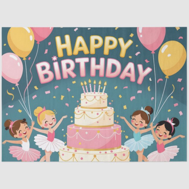 Papel De Seda Cute Happy Birthday ballerina theme (Frente )