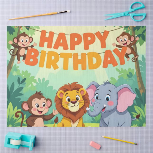 Papel De Seda Cute Happy Birthday safari theme (Arte )