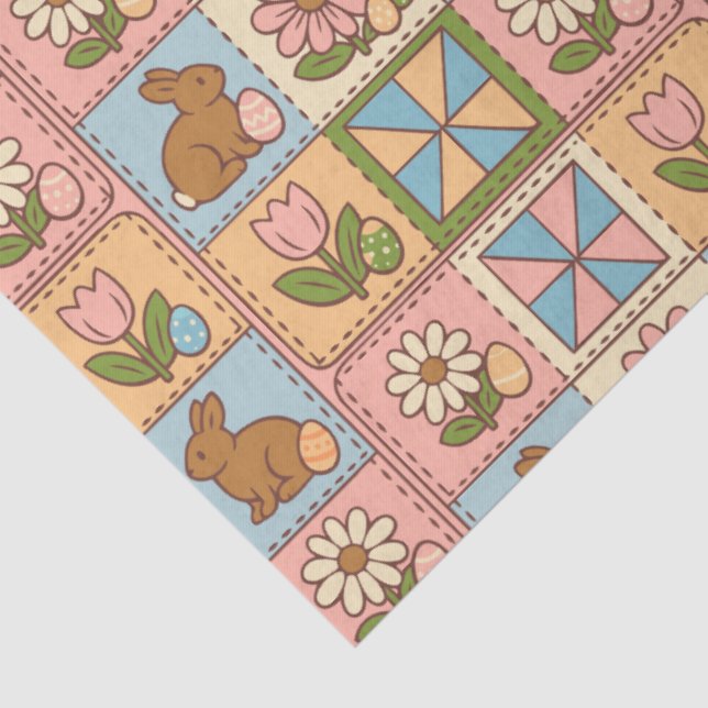 Papel De Seda Cute Happy Easter Bunny Quilt Pattern  (Detalhes)