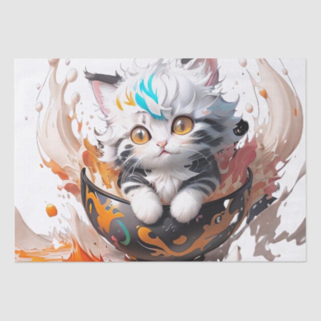 Papel De Seda Cute happy fluffy kitten in a ball (Frente )