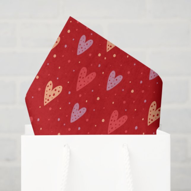 Papel De Seda Cute Hearts and dots Valentines Pattern (Sacola de presentes)