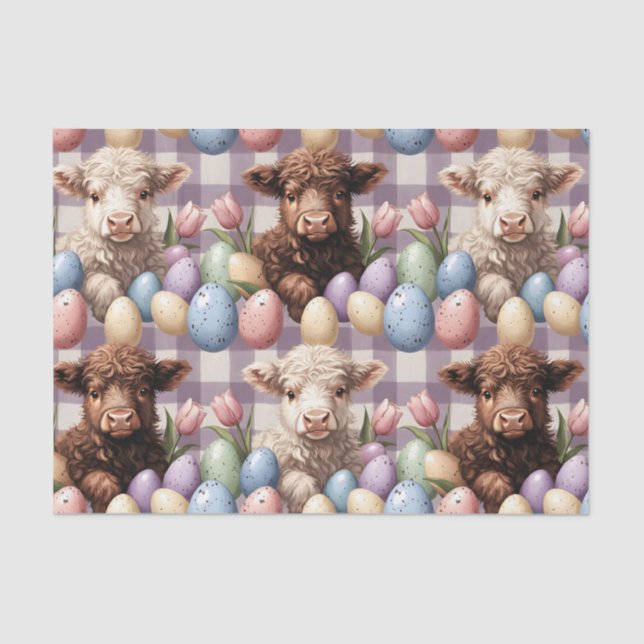 Papel De Seda Cute Highland Cow Easter Cream Pastel (Frente )