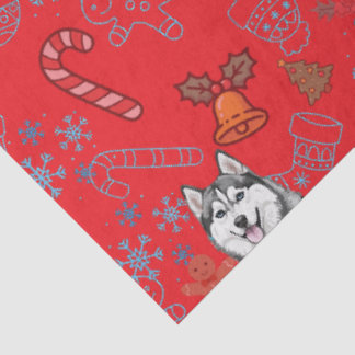 Papel De Seda Cute Husky Dog Christmas Winter Seamless Pattern 