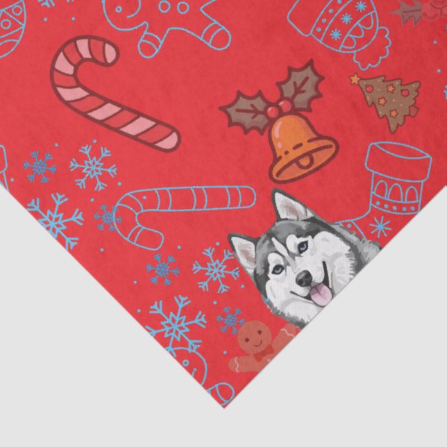 Papel De Seda Cute Husky Dog Christmas Winter Seamless Pattern  (Detalhes)