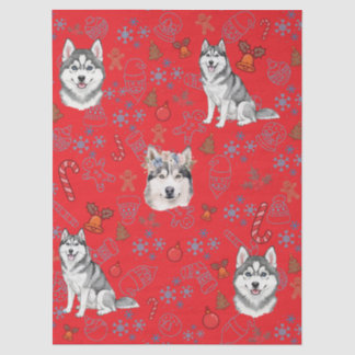 Papel De Seda Cute Husky Dog Christmas Winter Seamless Pattern 