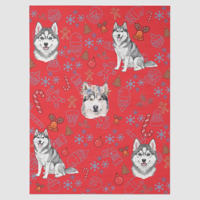 Papel De Seda Cute Husky Dog Christmas Winter Seamless Pattern  (Frente )