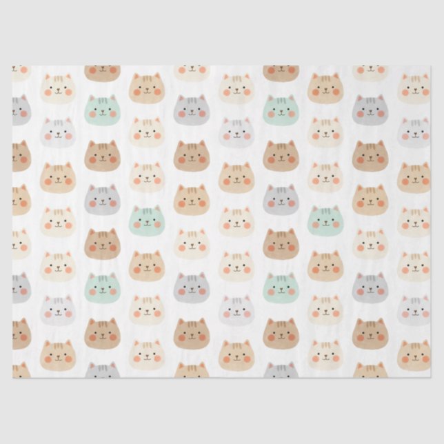 Papel De Seda Cute Kawaii Cats Hand-Drawn Illustrations Pastel  (Frente )