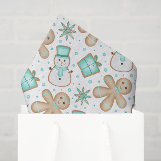 Papel De Seda Cute Kids Blue Festive Christmas Gingerbread