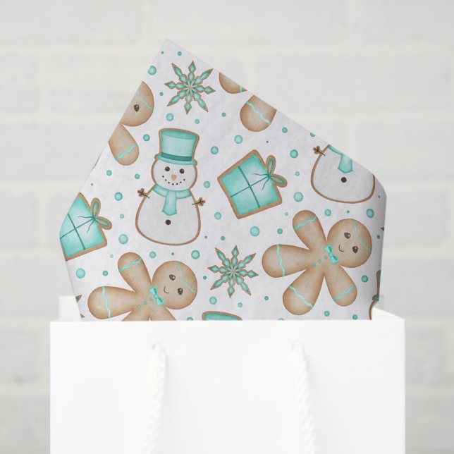 Papel De Seda Cute Kids Blue Festive Christmas Gingerbread (Sacola de presentes)