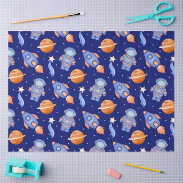 Papel De Seda Cute Kids Outer Space Astronaut (Arte )