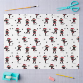 Papel De Seda Cute Ninja Warrior Kids Preto e Vermelho