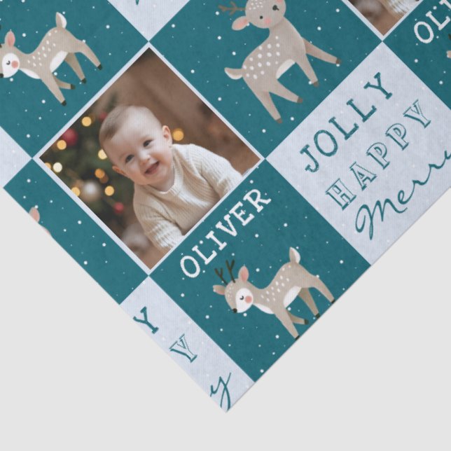 Papel De Seda Cute Personalized Baby Photo Reindeer Christmas (Detalhes)