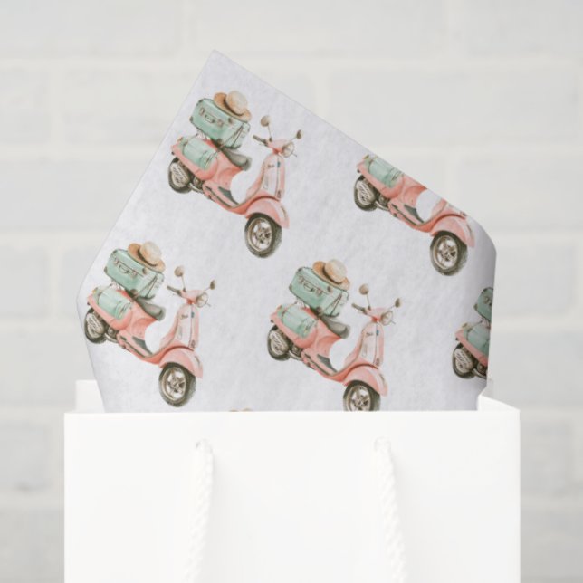 Papel De Seda Cute Pink and Aqua Coastal Scooter (Sacola de presentes)